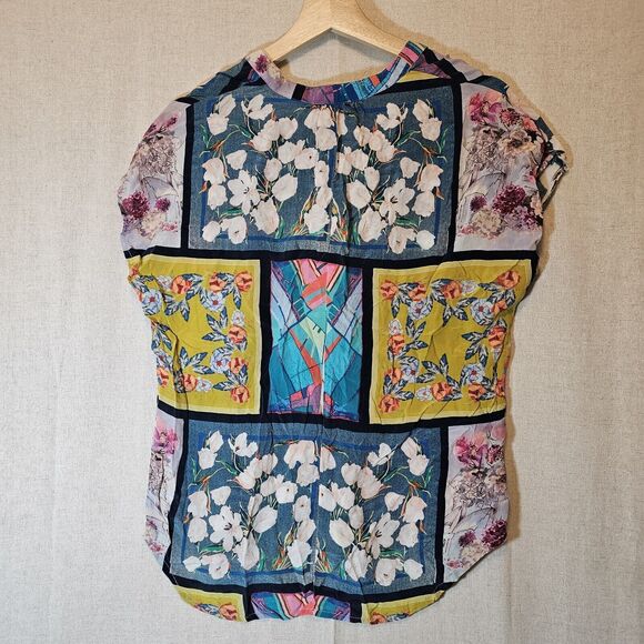 Tolani Top Womens S 100% Silk Multicolor Floral Print Dolman Sleeve V-Neck Boho - Picture 5 of 10